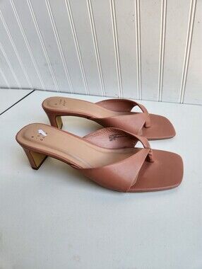 Women's Slide Sandals 10 m A New Day Brown Memory Foam Round Block Heel
